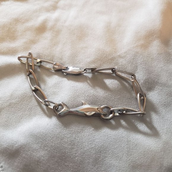 Sterling Dolphin Bracelet Chain Link Anklet Small - Picture 4 of 6